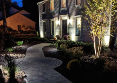 Night lighting example, residential home with underlighting to accencuate windows